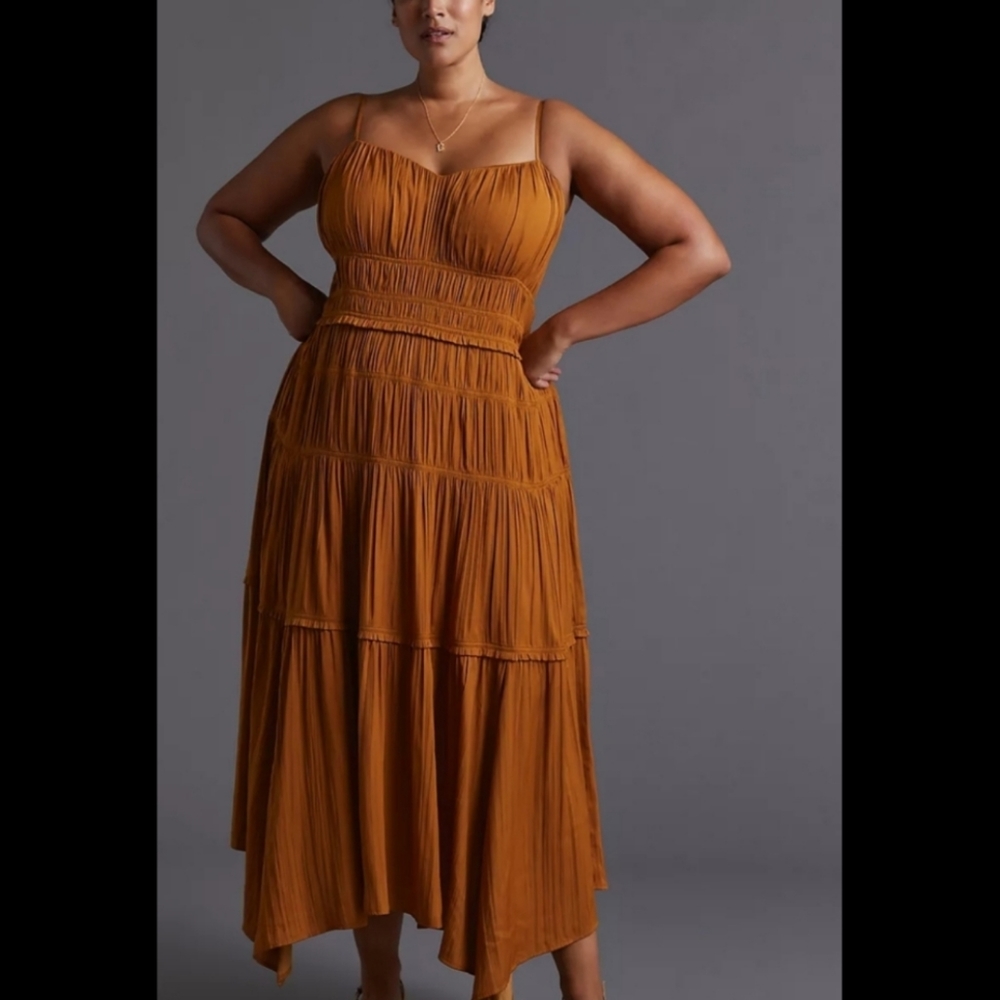 Anthropologie Ruched slip dress bronze size 14